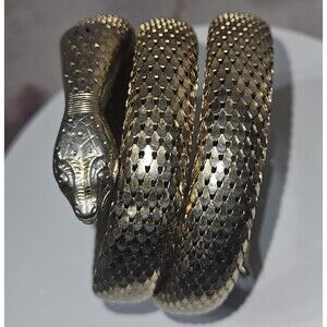 Whiting & Davis Gold Metal Mesh Serpentine Coil Wrap Around Bracelet